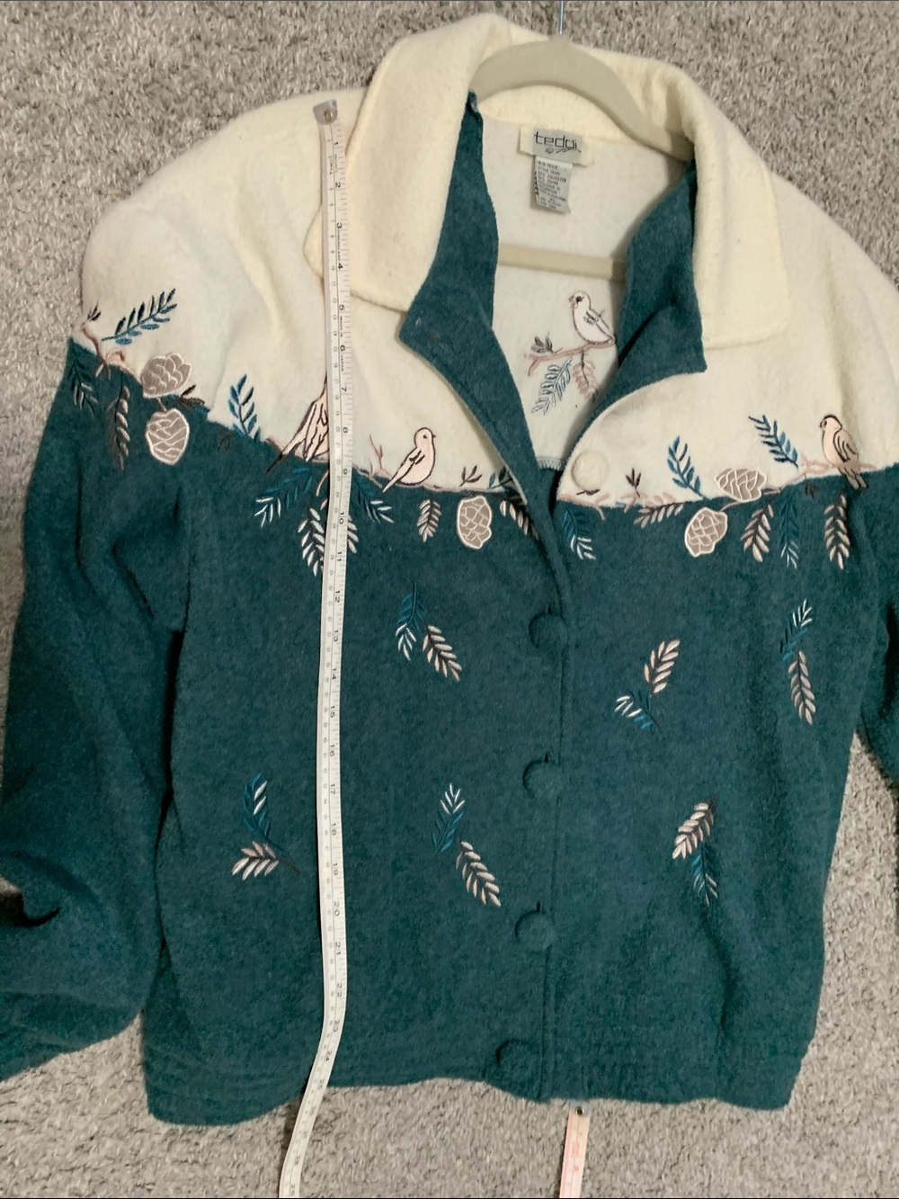 Vintage Teddi Two-Tone Green & Cream Embroidered Teddy Jacket - Picture 6 of 7